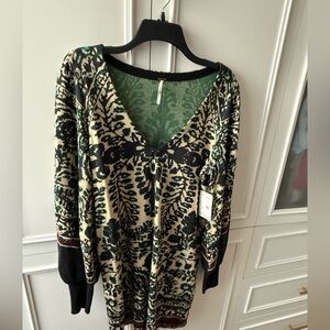 NWT Free People Green and Black Knit Top